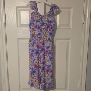 Justice Light Purple Top with Blue Floral Pattern